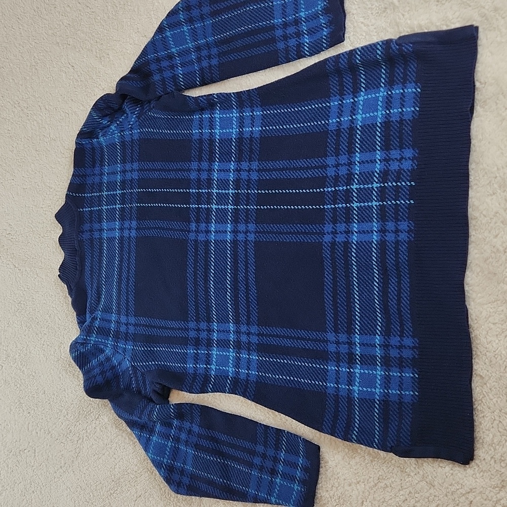 Isaac Mizrahi Live sweater dress blue plaid, feminine and classic - Picture 2 of 10
